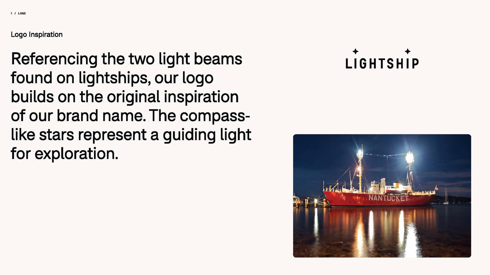 Lightship identity inspiration showing the wordmark and the two illuminated masts of the Nantucket lightship.