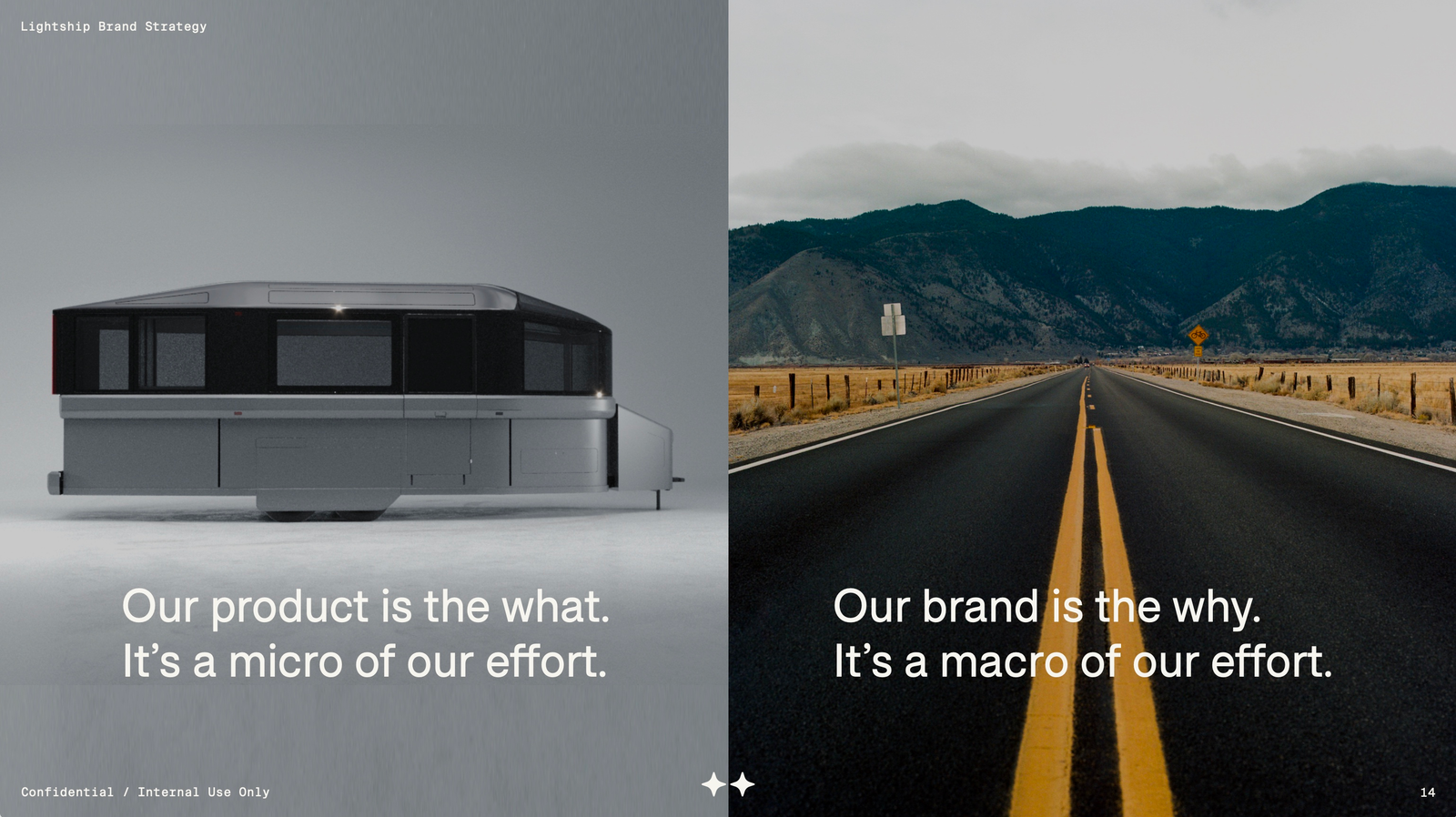 A Lightship trailer and an open road illustrate the relationship between what the company makes and why it matters.