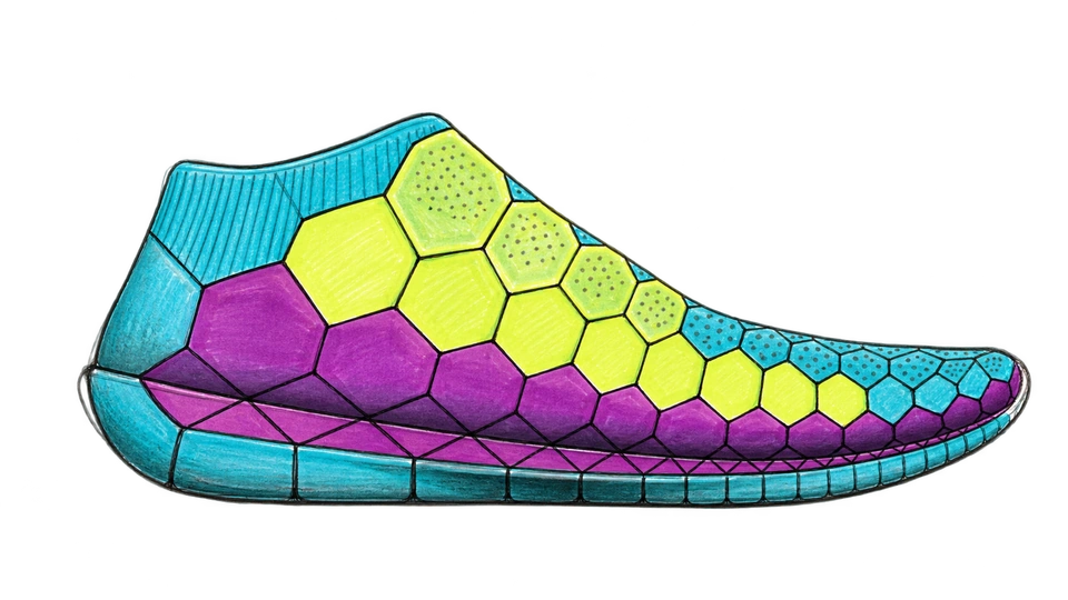 Multicolor hexagonal upper, side view