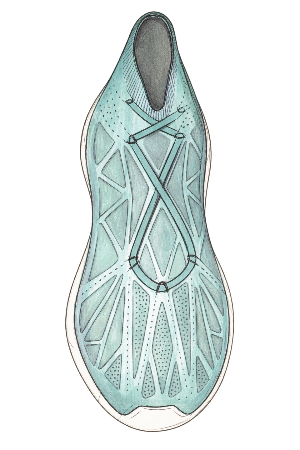 Silver upper construction, top view