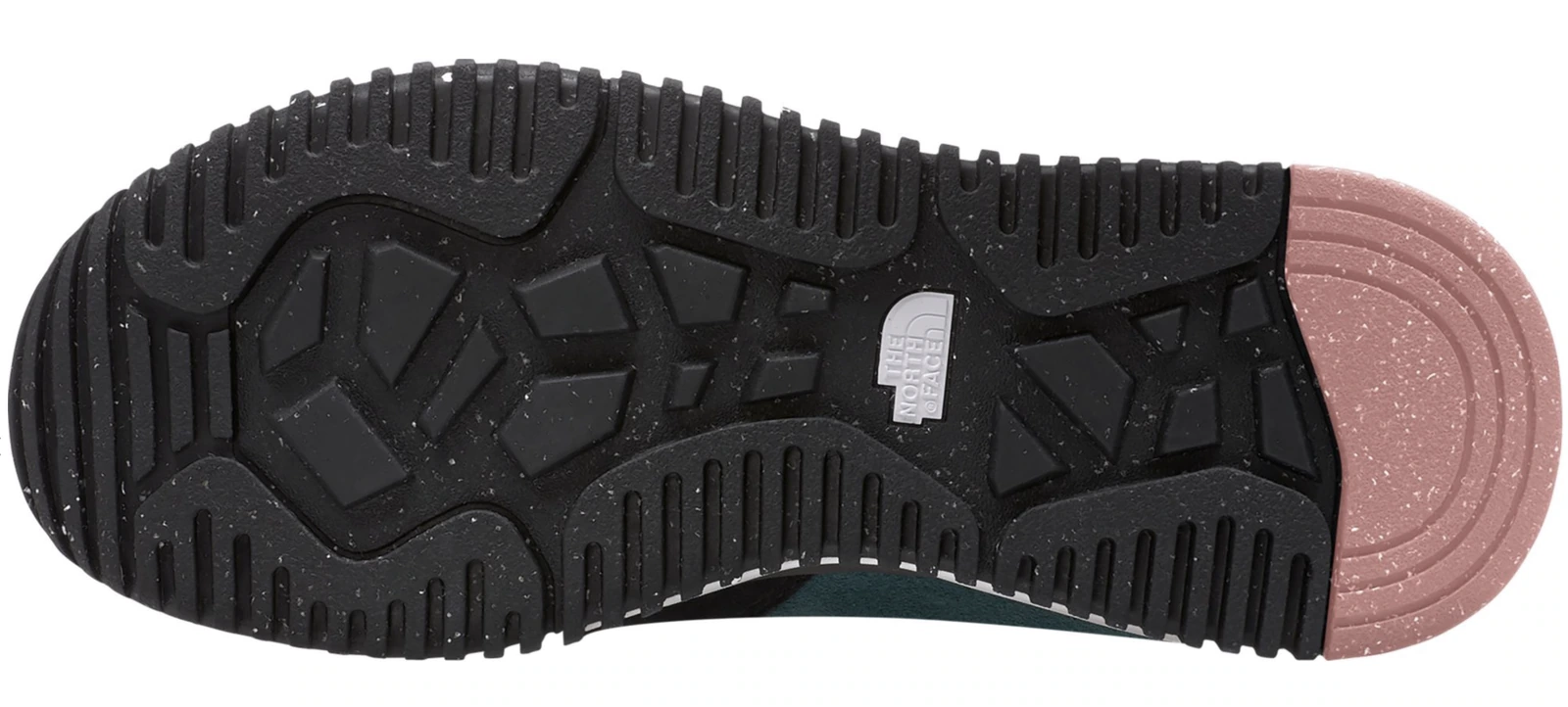 Back to Berkeley boot outsole with black tread and pink heel rubber.