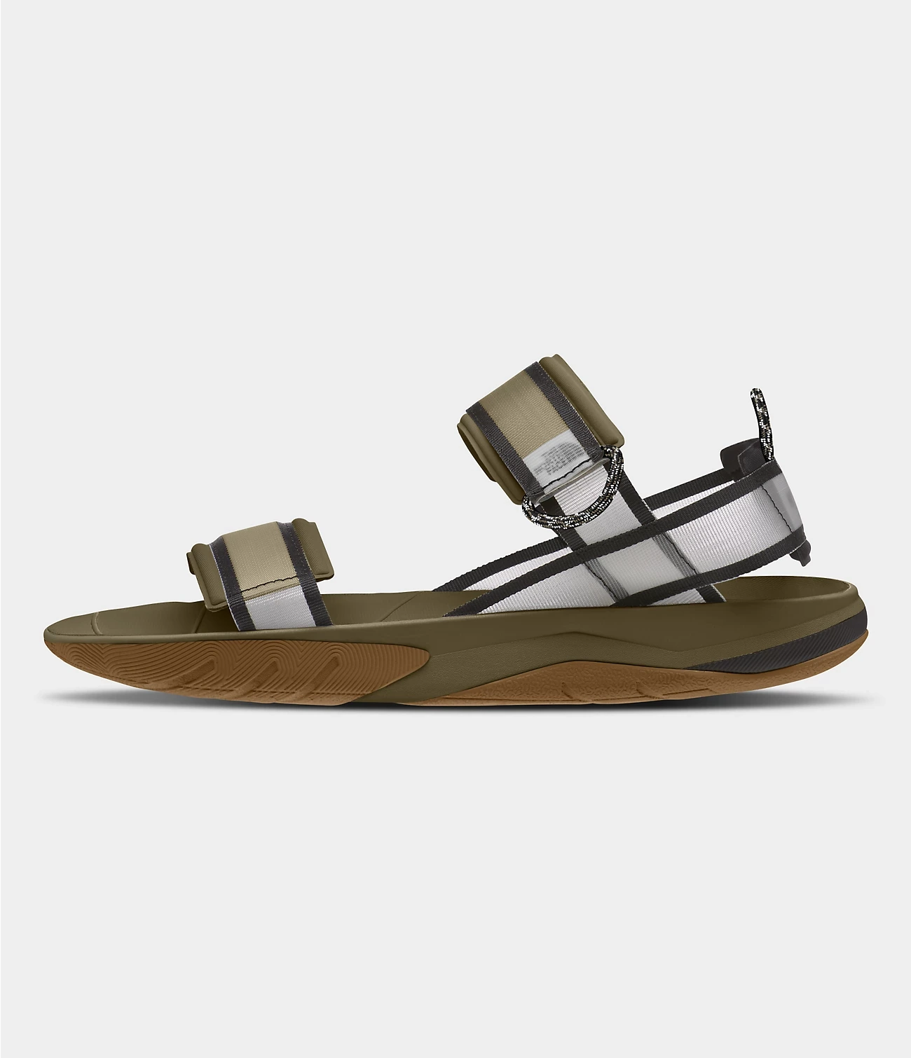Olive and black outdoor sandal with an ankle strap, shown in side view.