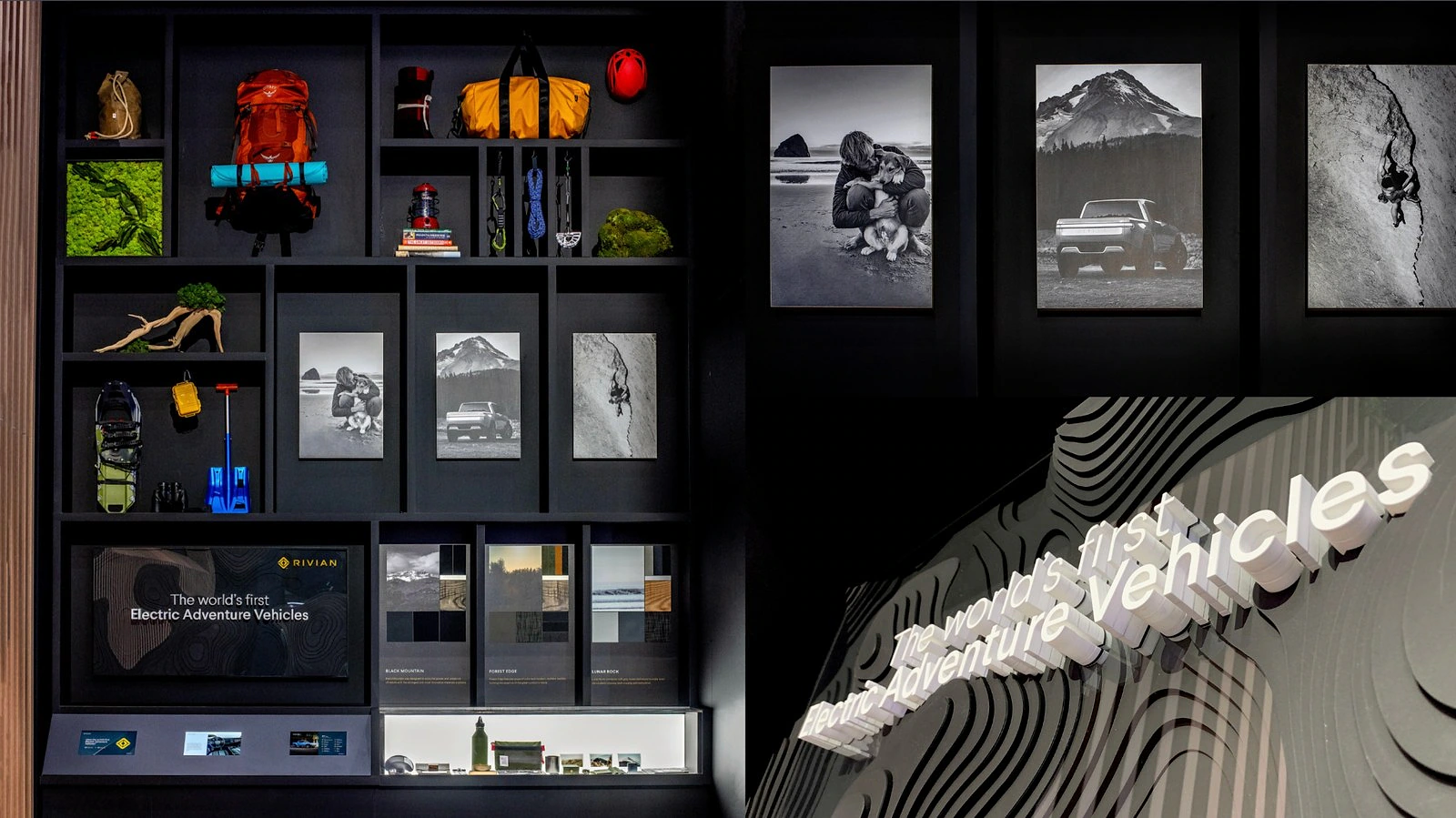 Rivian launch environment showing product stories, photography and material references.