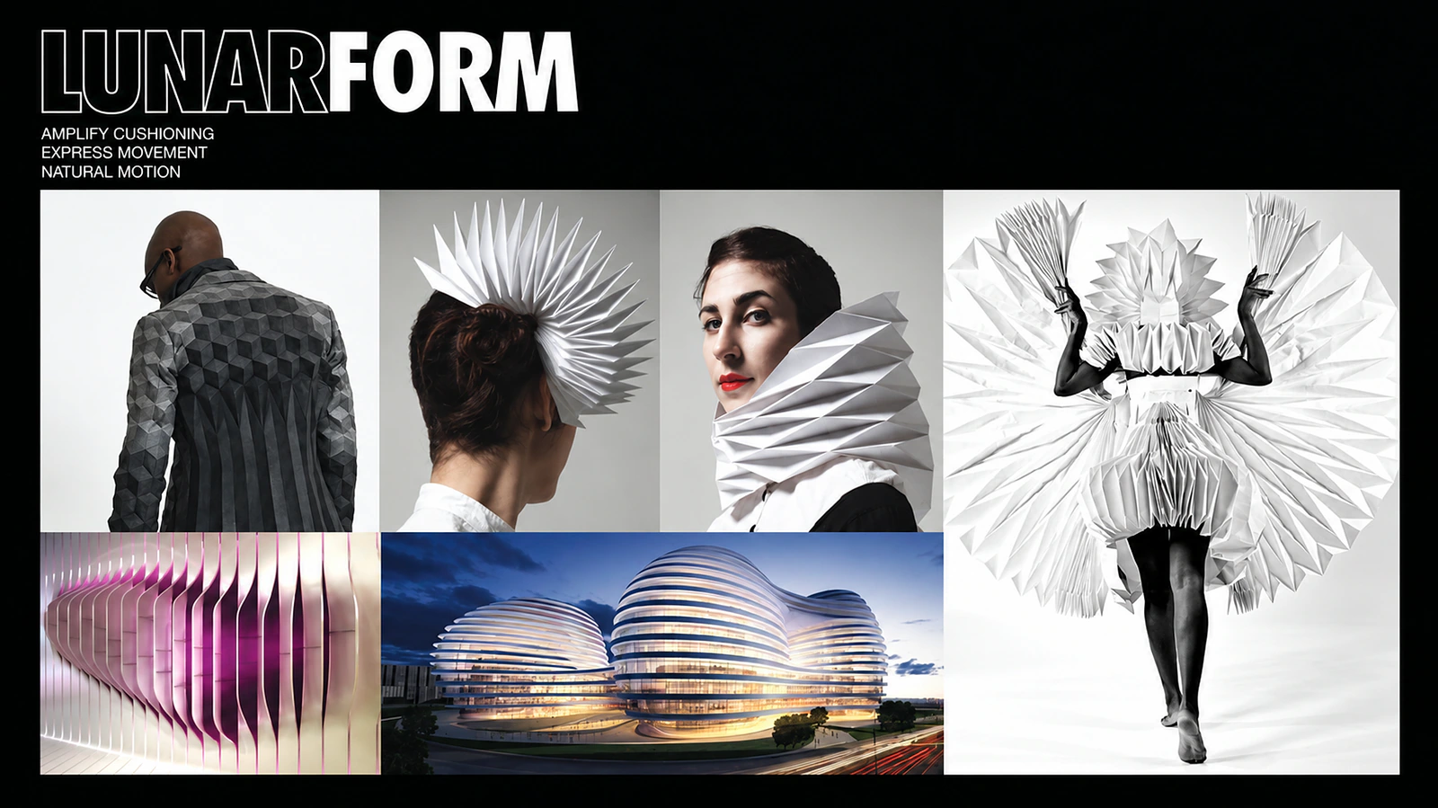 Nike Lunar Form inspiration board focused on folded, layered and expanding structures.