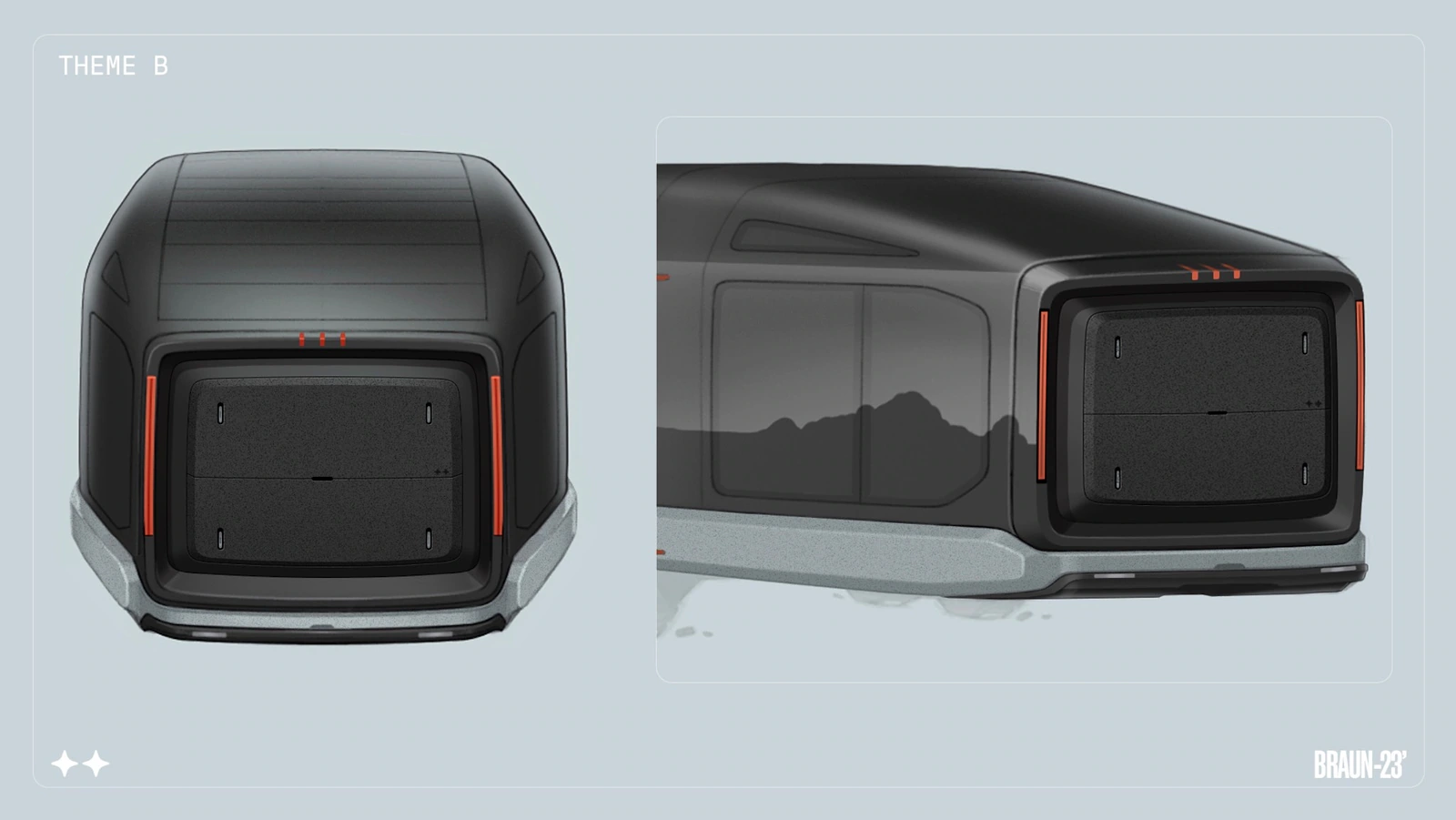 Refined Lightship Theme B rear design showing hatch architecture, lighting and black glass volume.