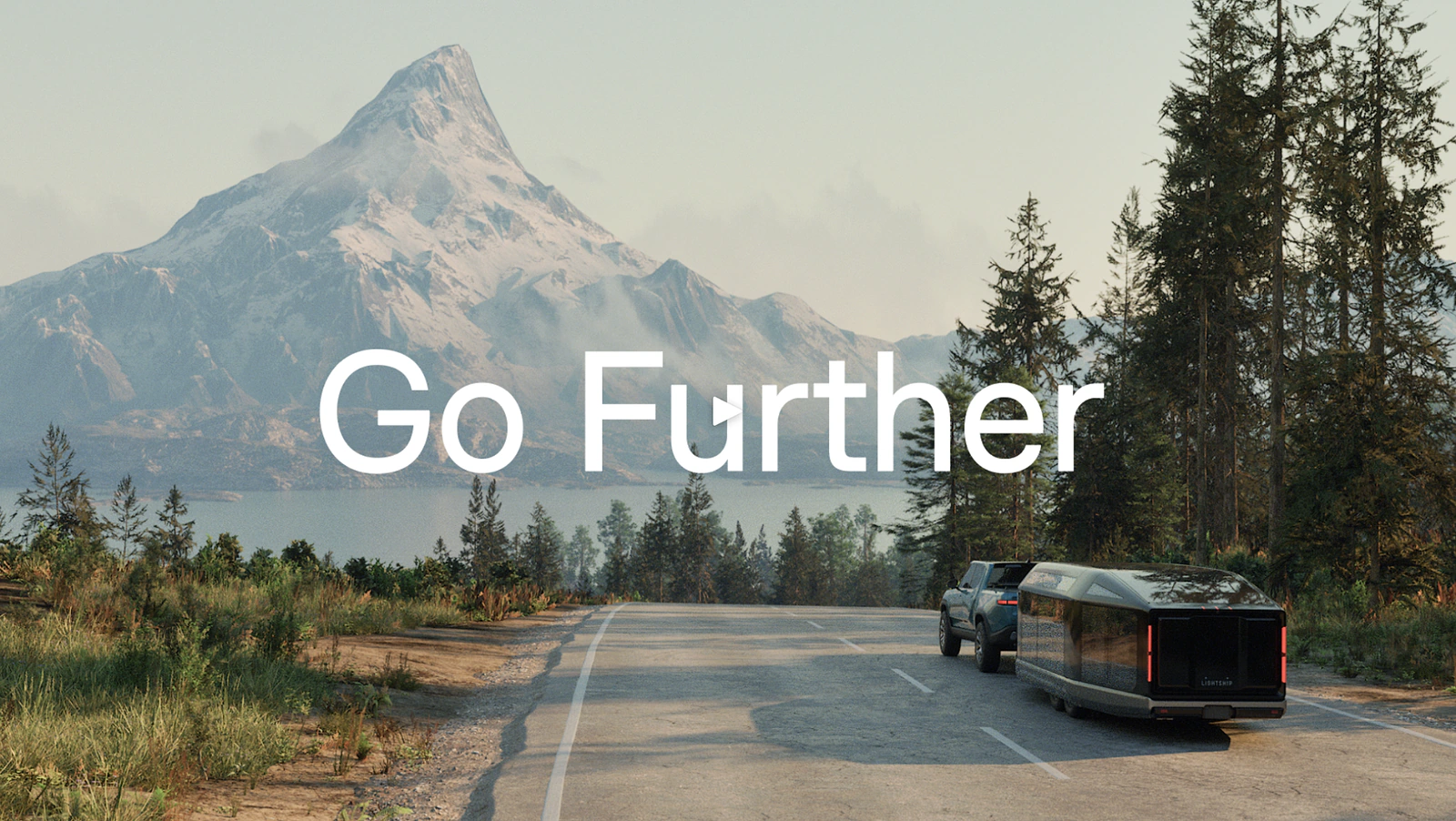 Go Further film poster with a Lightship trailer traveling through a mountain landscape.