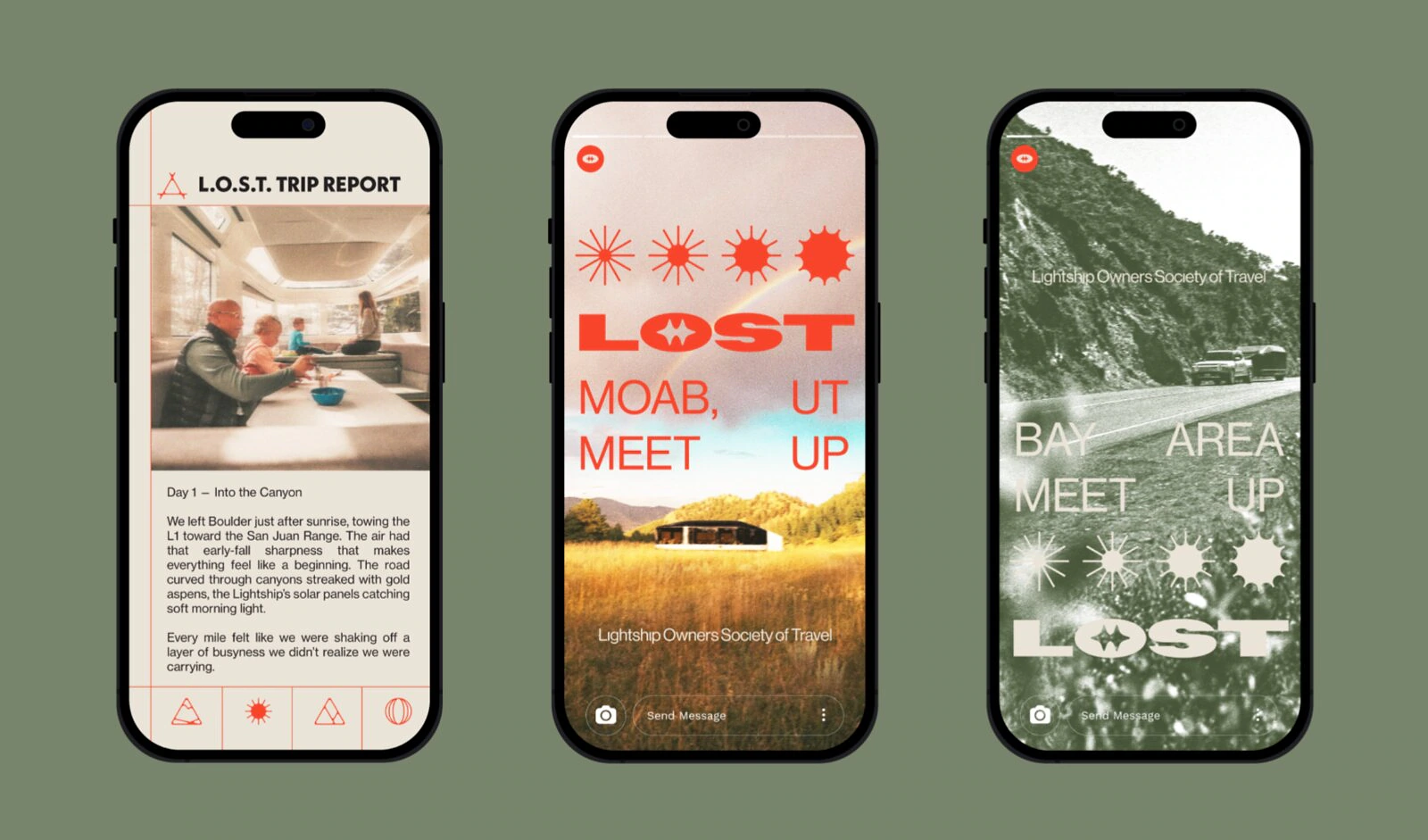 Three mobile applications of the L.O.S.T. identity including trip reports and meetups.