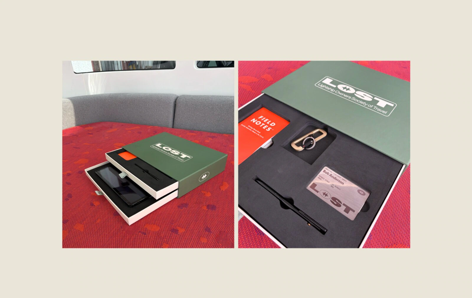 L.O.S.T. owner welcome kit with field notes, key hardware and member card.