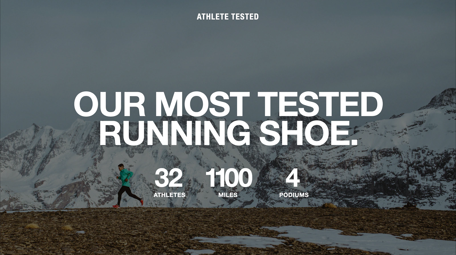 The North Face athlete testing slide showing 32 athletes, 1100 miles and 4 podiums.