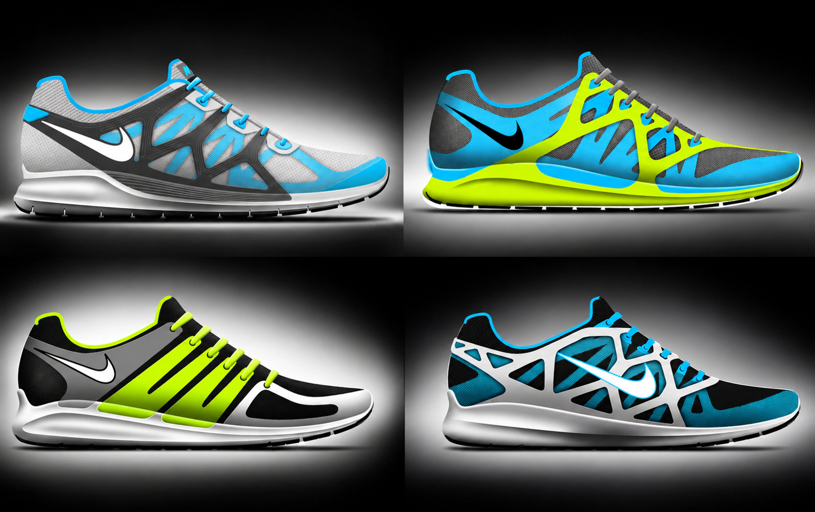 Four Zoom Elite design renderings exploring support structures and color.