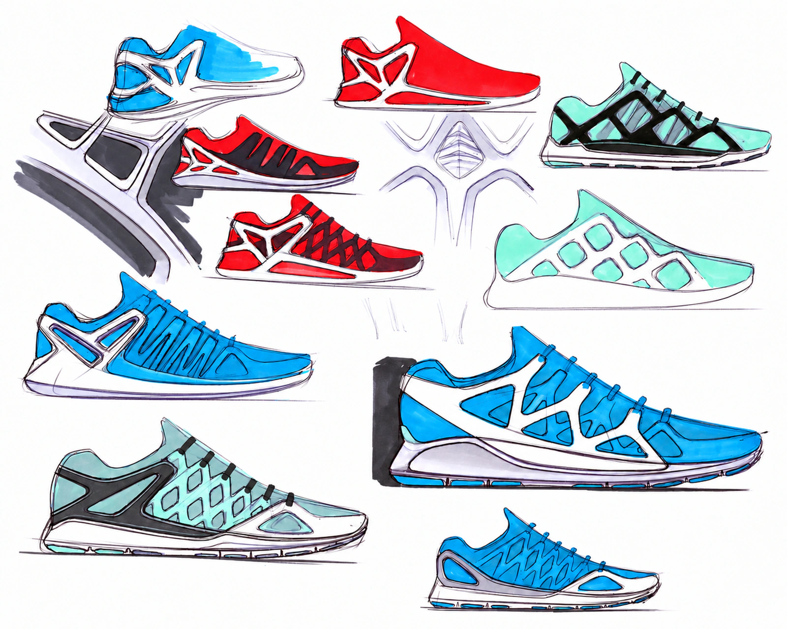 Zoom Elite 5 upper and heel-support sketch variations.