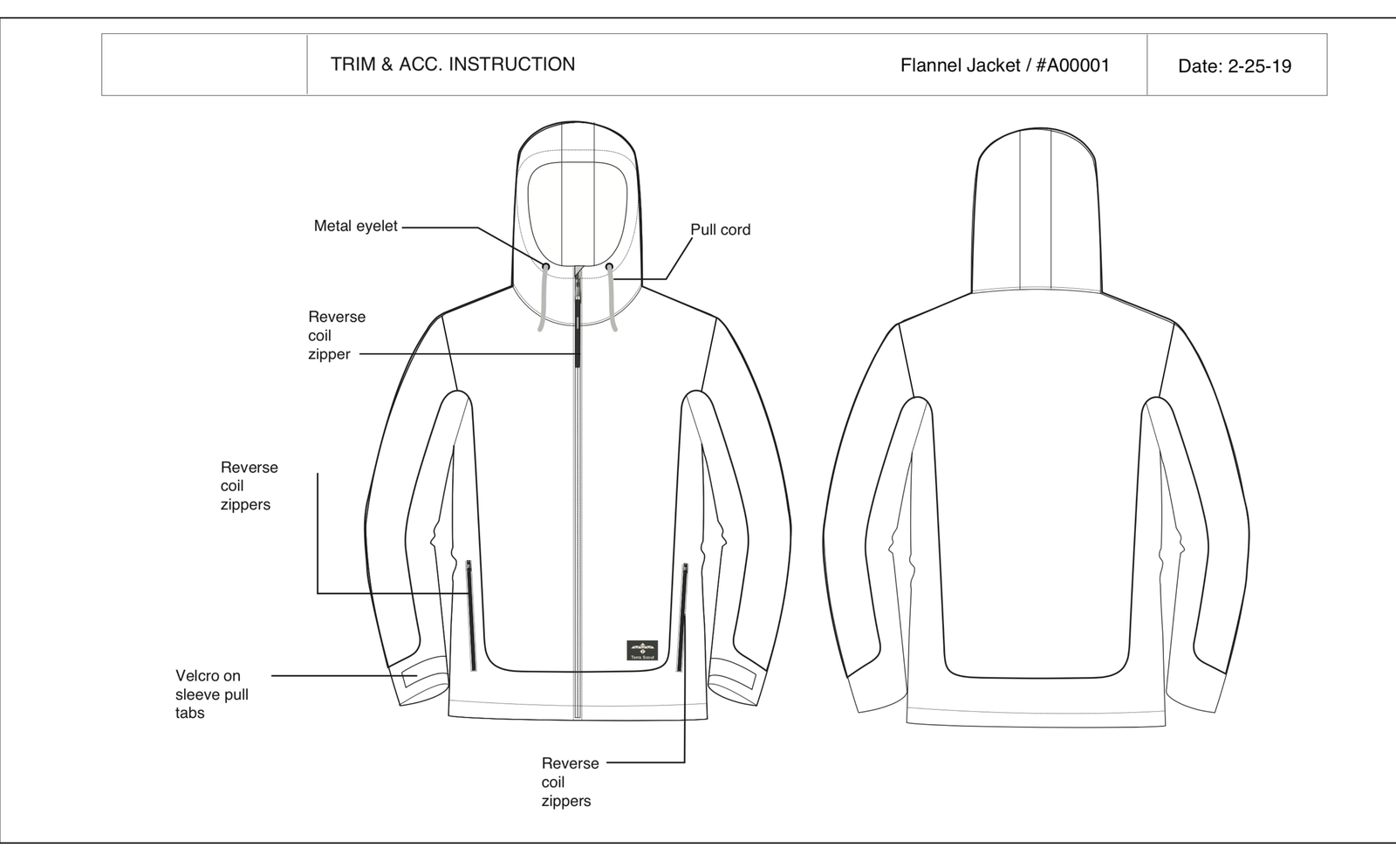 Flannel jacket: Trim and construction specification