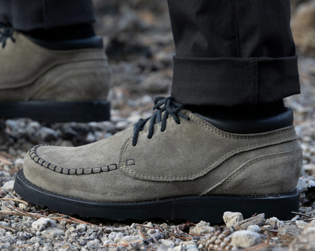 Footwear: Moc-toe construction in use