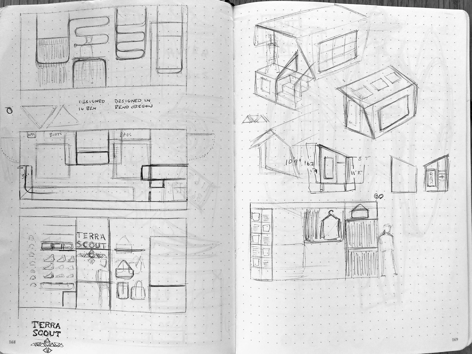 Mobile shop: Early plans and interior sketches